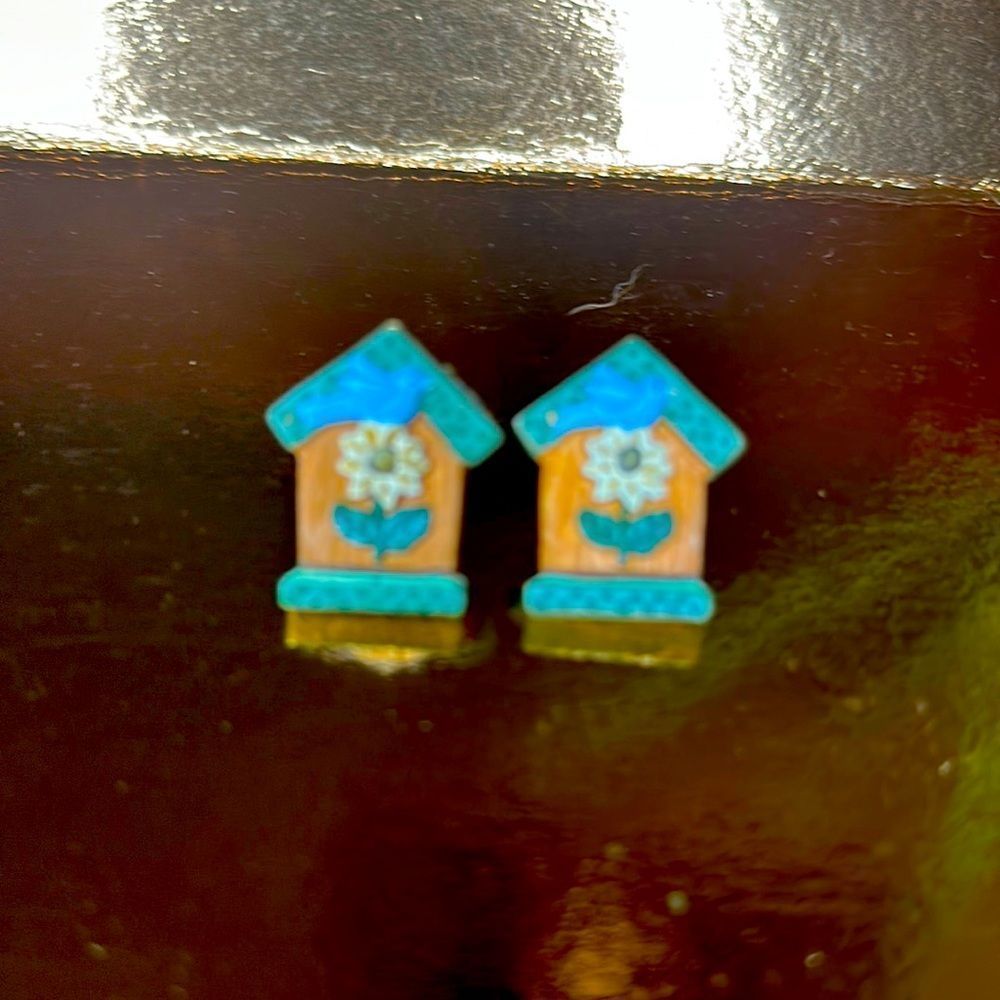 Bird house earrings
